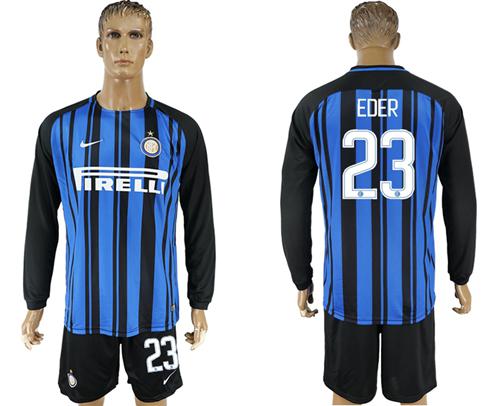 Inter Milan #23 Eder Home Long Sleeves Soccer Club Jersey